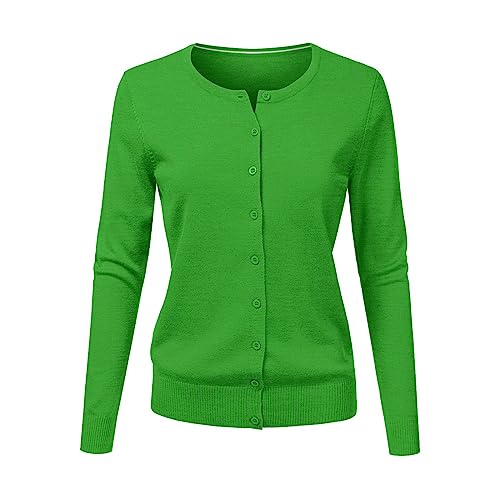 CHENSIYU Strickjacke Damen Cardigan Elegant Einfarbig Kurz Strickmantel Pullover Herbst Winter Strickpullover Jacke mit Knopf (Green, M) von CHENSIYU