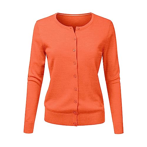 CHENSIYU Strickjacke Damen Cardigan Elegant Einfarbig Kurz Strickmantel Pullover Herbst Winter Strickpullover Jacke mit Knopf (Orange, M) von CHENSIYU