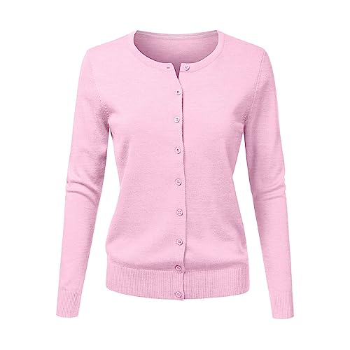 CHENSIYU Strickjacke Damen Cardigan Elegant Einfarbig Kurz Strickmantel Pullover Herbst Winter Strickpullover Jacke mit Knopf (Pink, L) von CHENSIYU