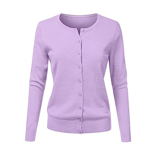 CHENSIYU Strickjacke Damen Cardigan Elegant Einfarbig Kurz Strickmantel Pullover Herbst Winter Strickpullover Jacke mit Knopf (Purple, L) von CHENSIYU