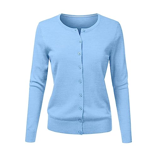 CHENSIYU Strickjacke Damen Cardigan Elegant Einfarbig Kurz Strickmantel Pullover Herbst Winter Strickpullover Jacke mit Knopf (Sky Blue, L) von CHENSIYU