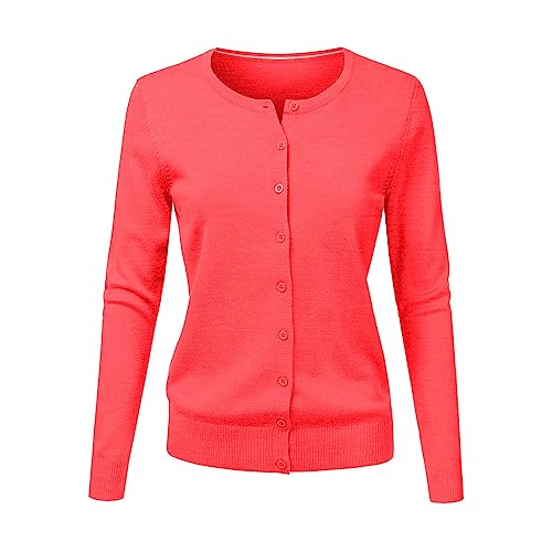 CHENSIYU Strickjacke Damen Cardigan Elegant Einfarbig Kurz Strickmantel Pullover Herbst Winter Strickpullover Jacke mit Knopf (Watermelon Red, L) von CHENSIYU