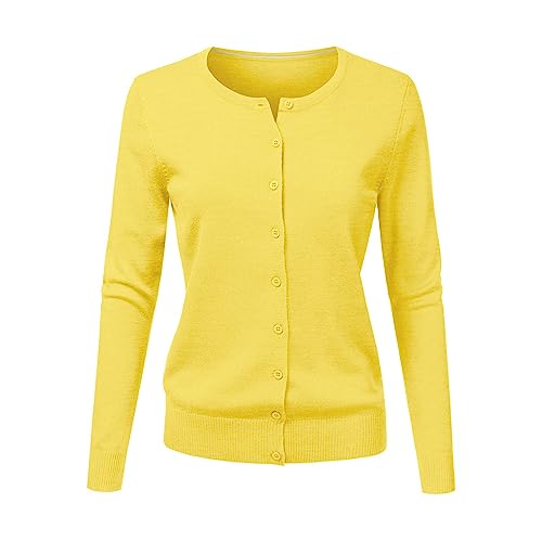 CHENSIYU Strickjacke Damen Cardigan Elegant Einfarbig Kurz Strickmantel Pullover Herbst Winter Strickpullover Jacke mit Knopf (Yellow, XXXL) von CHENSIYU