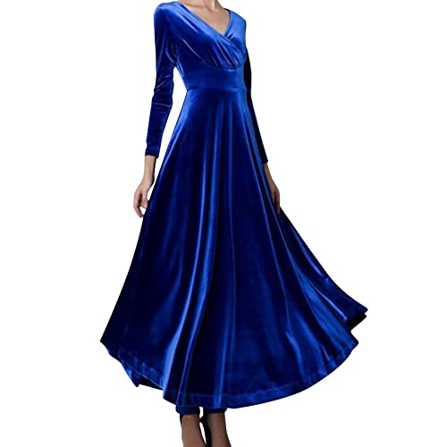 Samtkleid Damen Elegant Lang Festlich Samt Rot Cocktailkleid Abendkleider Bodycon Sexy Silvester Kleid Langarm Grün Partykleid V-Ausschnitt A Linie Winterkleid (Blue, M) von CHENSIYU