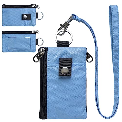 CHENSPRX Minimalistische RFID-blockierende kleine Brieftasche mit Ausweisfenster, wasserabweisende Reißverschluss-Ausweishülle mit Umhängeband, Schlüsselanhänger für Karten, blau, Minimalistisch von CHENSPRX