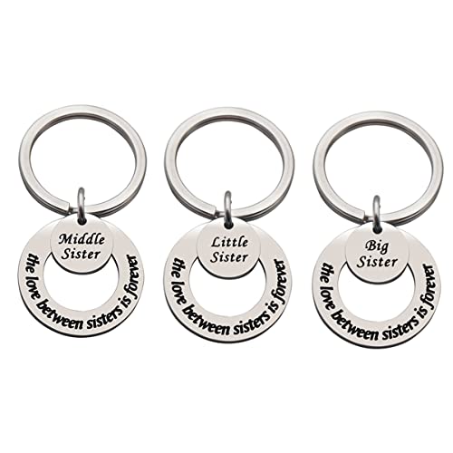 CHENVA Schlüsselanhänger mit Schwestern, 3 Stück, Big Sis Middle Sis Little Sis Schlüsselanhänger-Set, Langstrecken-Geschenk für Schwestern, The Love Between Sisters is Forever, Large von CHENVA