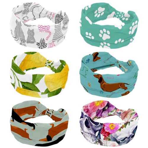 6 Stück Hundepfoten-Haarbänder für Damen, breite Haarwickel, extra Turban-Stirnbänder für Damen, groß, Sport, Workout, dehnbar, rutschfest, große Haarbänder von CHENZZZZ