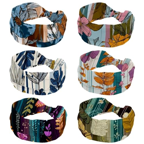 6 Stück abstrakte Blumen und Blätter (5) Stirnbänder für Damen, Sport-Haarbänder für Party, Laufen, Radfahren von CHENZZZZ