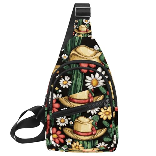 Cowboyhut Kakteen Westernschlinge Seite Crossbody Rucksack, Mehrfarbig 05, 11.8x7x1.5in/30x18x4cm von CHENZZZZ