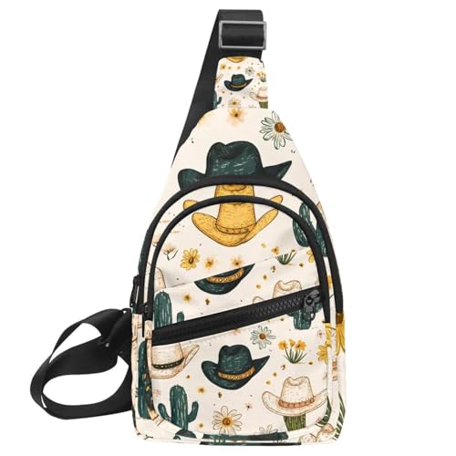 Cowboyhut Kakteen Westernschlinge Seite Crossbody Rucksack, Mehrfarbig 07, 11.8x7x1.5in/30x18x4cm von CHENZZZZ