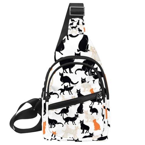 Damen Sling Rucksack, Katzen auf weißem Hintergrund, Mehrfarbig 04, 11.8x7x1.5in/30x18x4cm von CHENZZZZ