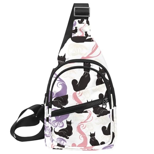 Damen Sling Rucksack, Katzen auf weißem Hintergrund, Multicolor 01, 11.8x7x1.5in/30x18x4cm von CHENZZZZ