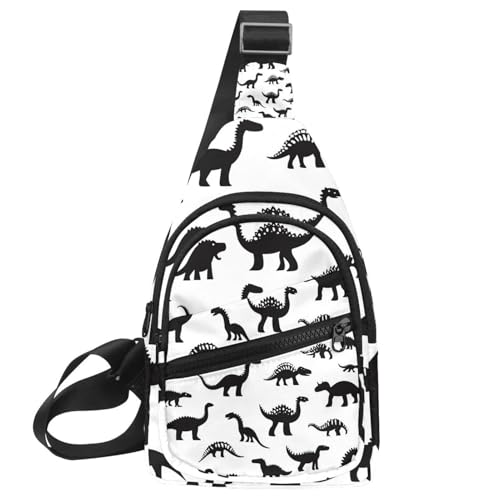 Dinosaurier-Silhouette (10) Sling Bag, Crossbody Sling Rucksack Reise Wandern Brusttasche Tagesrucksack für Geldbörsen Schultertasche Damen Herren, Mehrfarbig 02, 11.8x7x1.5in/30x18x4cm von CHENZZZZ