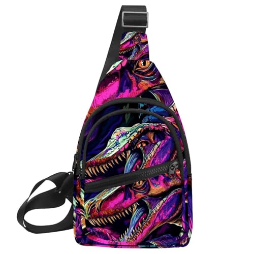 Dinosaurier-Silhouette (10) Sling Bag, Crossbody Sling Rucksack Reise Wandern Brusttasche Tagesrucksack für Geldbörsen Schultertasche Damen Herren, Mehrfarbig 12, 11.8x7x1.5in/30x18x4cm von CHENZZZZ