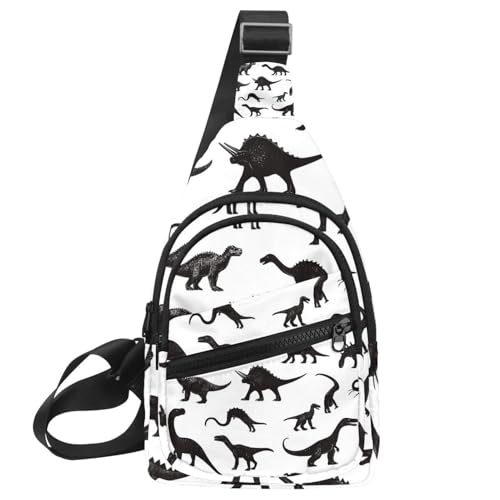 Dinosaurier-Silhouette (10) Sling Bag, Crossbody Sling Rucksack Reise Wandern Brusttasche Tagesrucksack für Geldbörsen Schultertasche Damen Herren, Mehrfarbig 19, 11.8x7x1.5in/30x18x4cm von CHENZZZZ