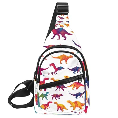 Dinosaurier-Silhouette (10) Sling Bag, Crossbody Sling Rucksack Reise Wandern Brusttasche Tagesrucksack für Geldbörsen Schultertasche Damen Herren, Mehrfarbig 20, 11.8x7x1.5in/30x18x4cm von CHENZZZZ
