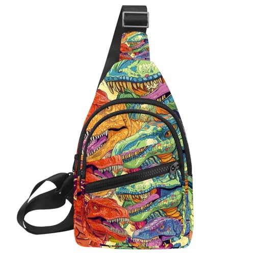 Kleine Umhängetasche, Rucksack für Damen und Herren, Dinosaurier-Fußabdruck, Brust, Tagesrucksack, Crossbody, Reisen, Sport, Wandern, Mehrfarbig 05, 11.8x7x1.5in/30x18x4cm von CHENZZZZ
