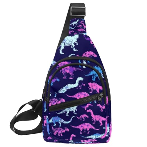 Kleine Umhängetasche, Rucksack für Damen und Herren, Dinosaurier-Fußabdruck, Brust, Tagesrucksack, Crossbody, Reisen, Sport, Wandern, Mehrfarbig 17, 11.8x7x1.5in/30x18x4cm von CHENZZZZ