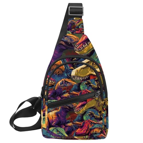Kleine Umhängetasche, Rucksack für Damen und Herren, Dinosaurier-Fußabdruck, Brust, Tagesrucksack, Crossbody, Reisen, Sport, Wandern, Mehrfarbig 18, 11.8x7x1.5in/30x18x4cm von CHENZZZZ
