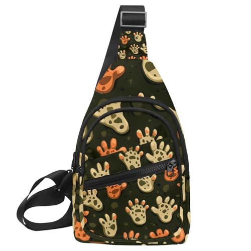 Kleine Umhängetasche, Rucksack für Damen und Herren, Dinosaurier-Fußabdruck, Brust, Tagesrucksack, Crossbody, Reisen, Sport, Wandern, Multicolor 01, 11.8x7x1.5in/30x18x4cm von CHENZZZZ
