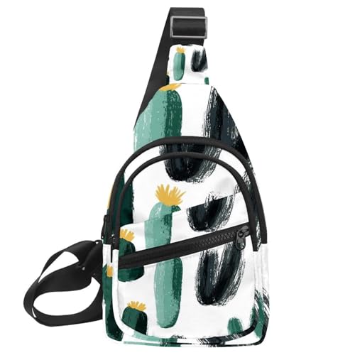 Kleiner Crossbody-Sling-Rucksack für Damen und Herren, abstrakter Kaktus (36), Multicolor 08, 11.8x7x1.5in/30x18x4cm von CHENZZZZ
