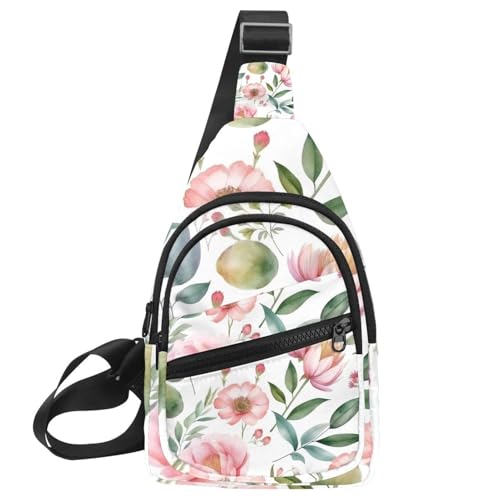 Kleiner Sling Rucksack Crossbody Sling Bag Brusttasche Daypack Blumen und grüne Blätter, Mehrfarbig 06, 11.8x7x1.5in/30x18x4cm von CHENZZZZ
