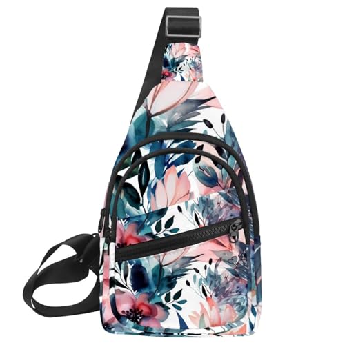 Kleiner Sling Rucksack Crossbody Sling Bag Brusttasche Daypack Blumenmuster mit Blumen, Mehrfarbig 02, 11.8x7x1.5in/30x18x4cm von CHENZZZZ
