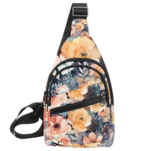 Kleiner Sling Rucksack Crossbody Sling Bag Brusttasche Daypack Blumenmuster mit Blumen, Mehrfarbig 06, 11.8x7x1.5in/30x18x4cm von CHENZZZZ