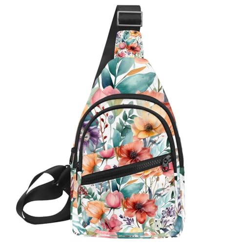 Kleiner Sling Rucksack Crossbody Sling Bag Brusttasche Daypack Blumenmuster mit Blumen, Mehrfarbig 16, 11.8x7x1.5in/30x18x4cm von CHENZZZZ