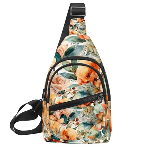 Kleiner Sling Rucksack Crossbody Sling Bag Brusttasche Daypack Blumenmuster mit Blumen, Multicolor 08, 11.8x7x1.5in/30x18x4cm von CHENZZZZ