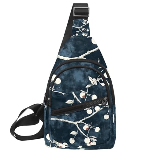 Kleiner Sling Rucksack Crossbody Sling Bag Brusttasche Tagesrucksack Kirschbeeren und Blumen (2), Mehrfarbig 04, 11.8x7x1.5in/30x18x4cm von CHENZZZZ