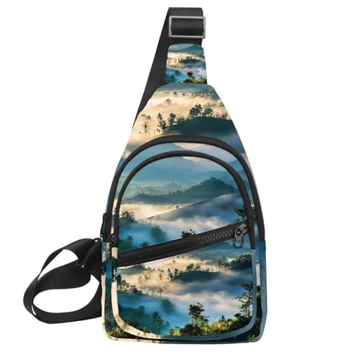 Misty Beech Forest on The Mountain (2) Kleiner Crossbody-Rucksack für Damen und Herren, Mehrfarbig 12, 11.8x7x1.5in/30x18x4cm von CHENZZZZ