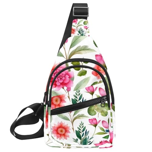 Schultertasche, Motiv: rosa Blumen mit Blättern, für Reisen, Wandern, Brusttasche, Tagesrucksack, Mehrfarbig 20, 11.8x7x1.5in/30x18x4cm von CHENZZZZ