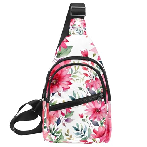 Schultertasche für Damen und Herren, Rosa Blumen mit Blättern, Umhängetasche, Rucksack, Bauchtasche, Reise-Geldbörse, Mehrfarbig 10, 11.8x7x1.5in/30x18x4cm von CHENZZZZ