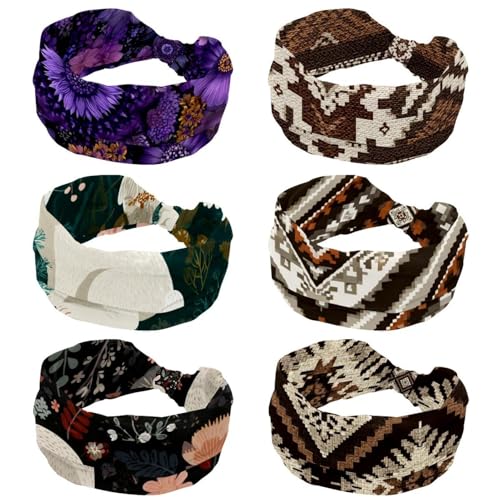 Stirnbänder für Damen, geometrisches ethnisches Boho-Design, rutschfest, modisch, breit, 6 Stück von CHENZZZZ