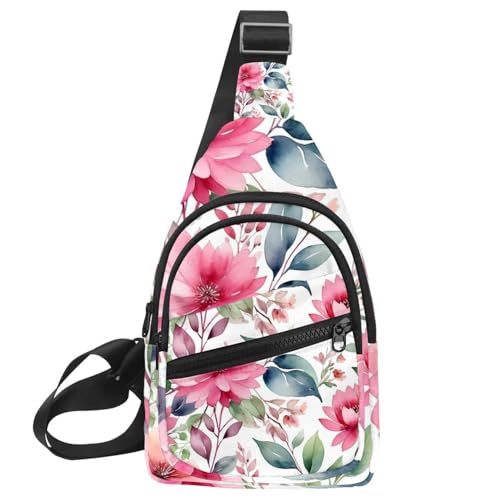 Umhängetasche mit rosa Blumen und Blättern, für Reisen, Wandern, Brusttasche, Tagesrucksack für Geldbörsen, Schultertasche, Damen und Herren, Mehrfarbig 16, 11.8x7x1.5in/30x18x4cm Umhängetasche mit rosa Blumen und Blättern, für Reisen, Wandern, Brusttasche, Tagesrucksack für Geldbörsen, Schultertasche, Damen und Herren, Mehrfarbig 16, 11.8x7x1.5in/30x18x4cm von CHENZZZZ