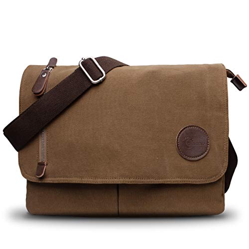 CHEREEKI Umhängetasche, Leinentasche Schultertasche Unisex Männer und Frauen Vintage Laptoptasche Aktentasche für die Arbeit Büro 13.3’’ Laptop iPad Uni Reise (Braun) von CHEREEKI