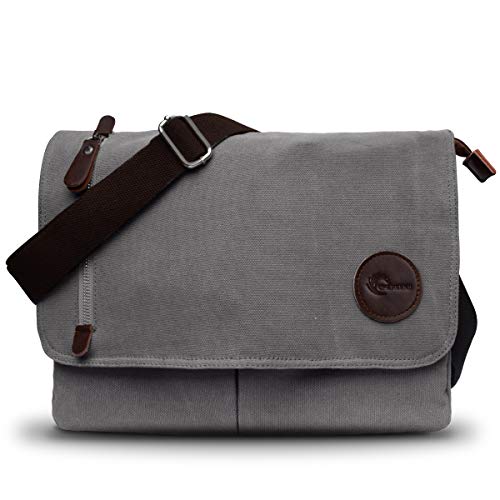 CHEREEKI Umhängetasche, Leinentasche Schultertasche Unisex Männer und Frauen Vintage Laptoptasche Aktentasche für die Arbeit Büro 13.3’’ Laptop iPad Uni Reise (Grau) von CHEREEKI