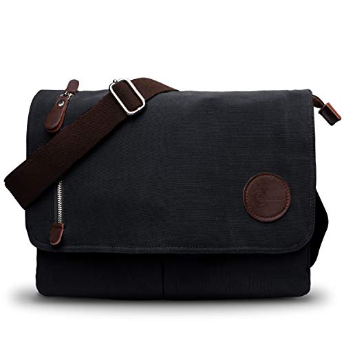 CHEREEKI Umhängetasche, Leinentasche Schultertasche Unisex Männer und Frauen Vintage Laptoptasche Aktentasche für die Arbeit Büro 13.3’’ Laptop iPad Uni Reise (Schwarz) von CHEREEKI