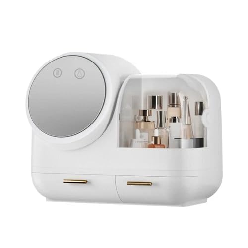 Make Up Kosmetik Organizer, Kosmetiktasche mit beleuchtetem, Tragbare Make-up-Tasche Make-up-Box LED-Spiegel, für Frisiertisch Bad und Schlafzimmer (Weiß) von CHERIPOLI