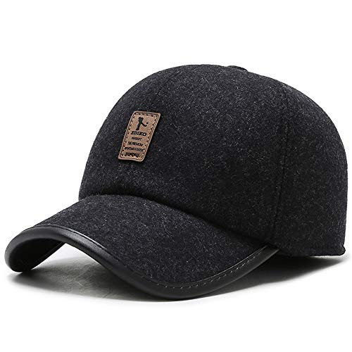 CHERISH Herren Winter Warme Wolle Wolle Baseball Cap Mütze mit Falten Earflap Einstellbare Schirmmütze, grau, Einheitsgröße von CHERISH