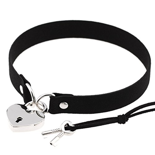 CHERISH Herz Vorhängeschloss Choker Halskette Gothic Punk Halsband Rock Leder Halskette mit Schlüssel, Large, Hochwertiger koreanischer Samt, von CHERISH