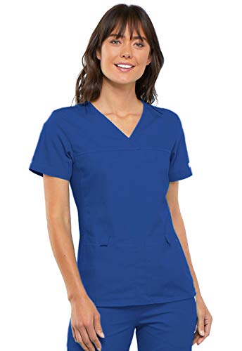 Cherokee Damen Scrubs Flexibles Sportliches V-Ausschnitt Knit Panel Top - Blau - X-Groß von Cherokee