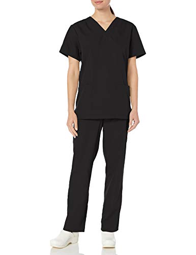 Cherokee Damen Unisex Top and Scrub Pant Medizinische Berufskleidung-Set, schwarz, Klein von Cherokee