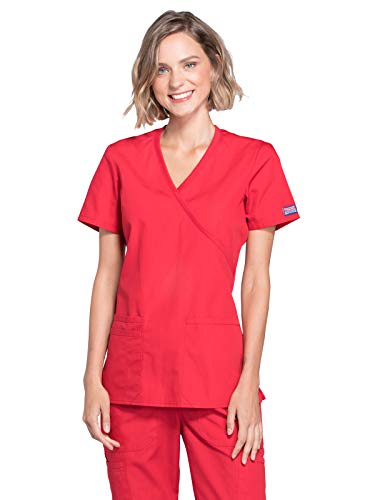 Cherokee Damen Workwear Core Stretch Mock Wrap Scrubs Shirt Medizinische Berufskleidung, rot, Mittel von Cherokee