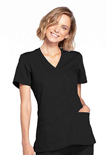 CHEROKEE Damen Workwear Core Stretch Mock Wrap Scrubs Shirt Medizinische Berufskleidung, schwarz, X-Groß von CHEROKEE