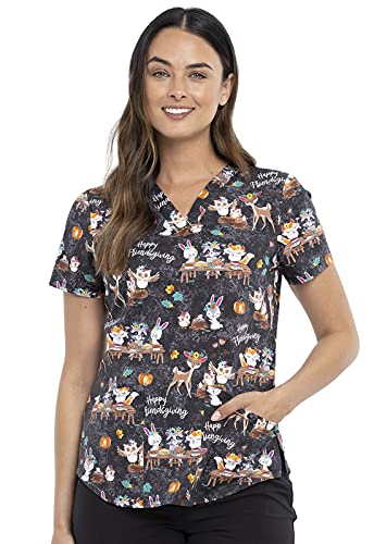 Cherokee Prints Damen Scrubs Top V-Ausschnitt CK652, Happy Friendsgiving, Groß von Cherokee