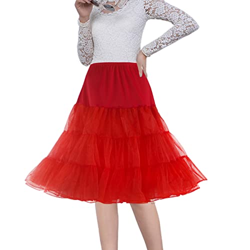 CHERRY LOVE Knielanger Petticoat, 50er Jahre, Vintage-Unterrock, 66 cm, Krinoline, Petticoat, kurze Slips, Rot/Ausflug, einfarbig (Getaway Solids), 3X-Large-6X-Large Plus von CHERRY LOVE