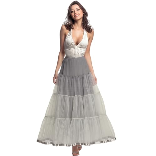 CHERRY LOVE Langer Petticoat knöchellanger Unterrock für Hochzeitskleid, volle Länge, Krinoline-Slip, Grau, XX-Large-4X-Large Plus von CHERRY LOVE