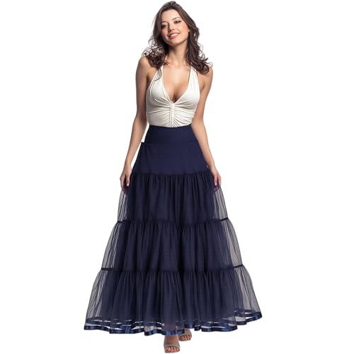 CHERRY LOVE Langer Petticoat knöchellanger Unterrock für Hochzeitskleid, volle Länge, Krinoline-Slip, Navy Bule, XX-Large-4X-Large Plus von CHERRY LOVE
